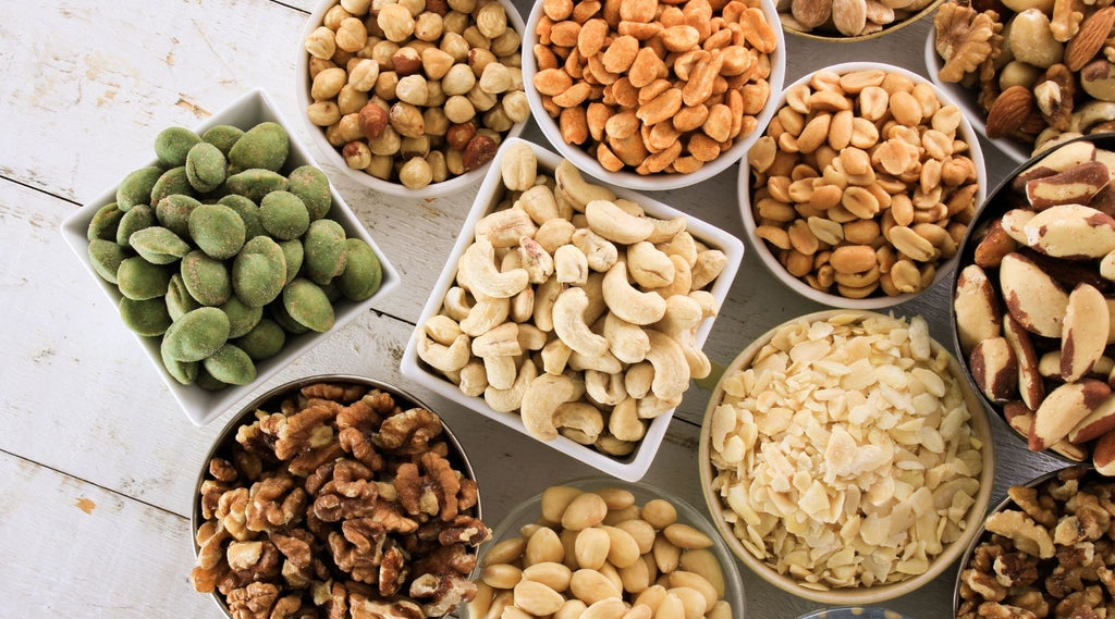 Variety of healthy nuts and seeds to support a vegan diet.