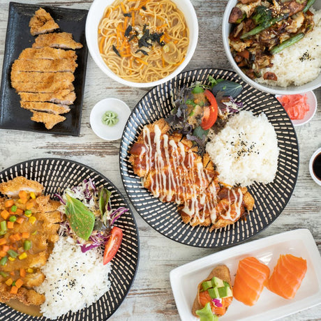 Organic Japanese food on a table.