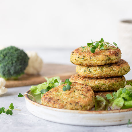 Vegan burgers served with organic vegetables