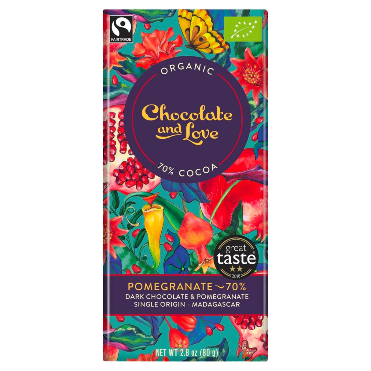 Chocolate & Love Pomegranate 70% Dark Chocolate 80g