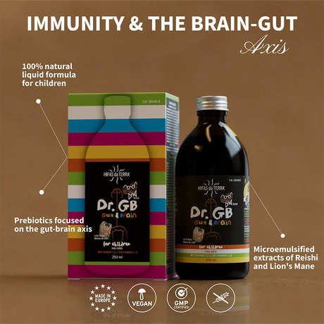 Hifas da Terra Dr. GB Gut & Brain syrup with Reishi, Lion’s Mane and prebiotics.