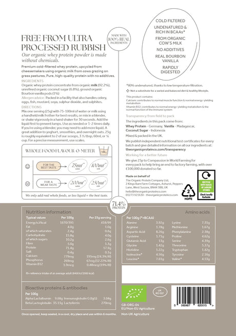 The Organic Protein Co Vanilla Whey Protein 400g
