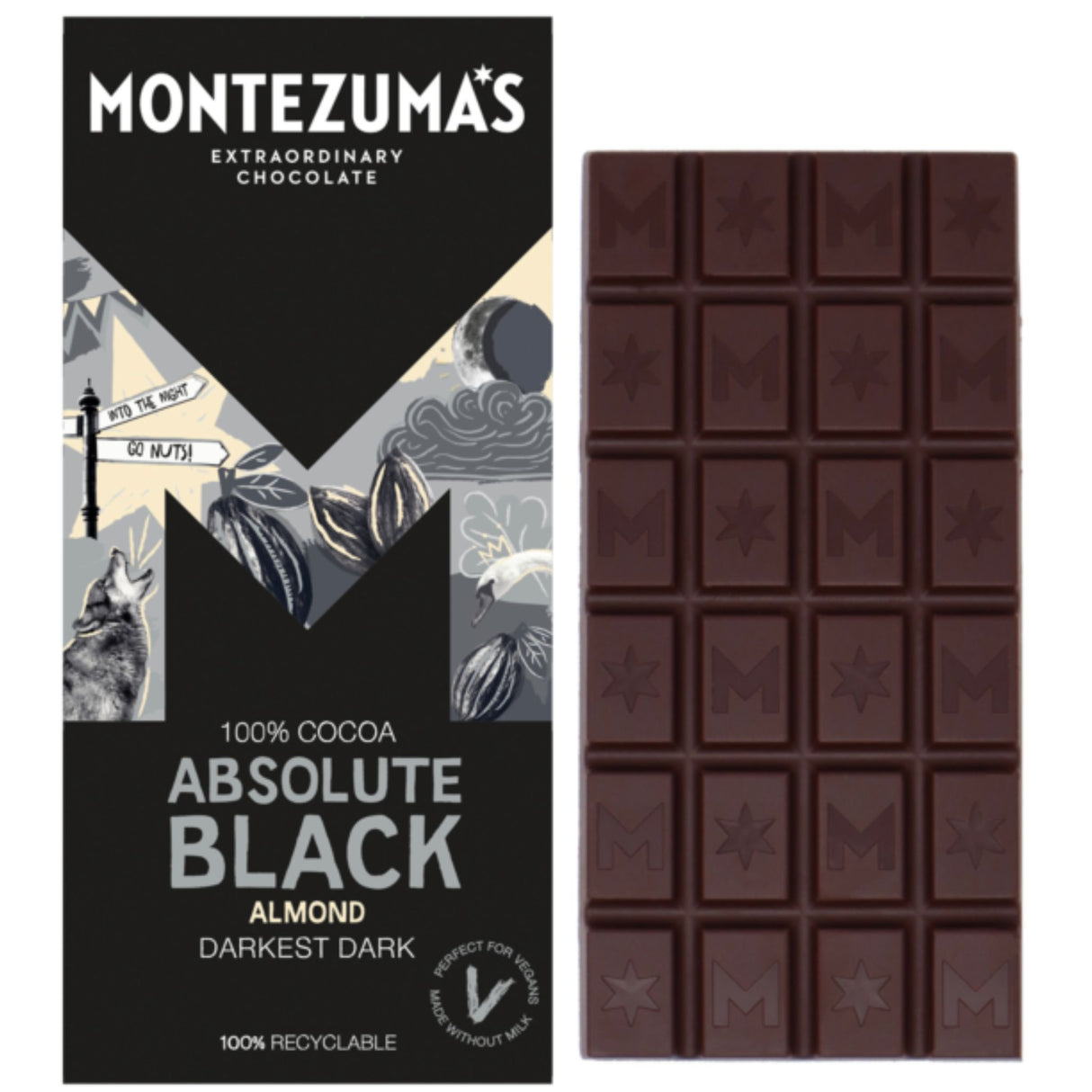 Montezumas 100% Black Almond Dark Chocolate 90g