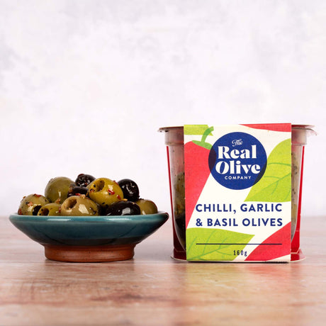 The Real Olive Company Chilli, Garlic & Basil Olives 160g