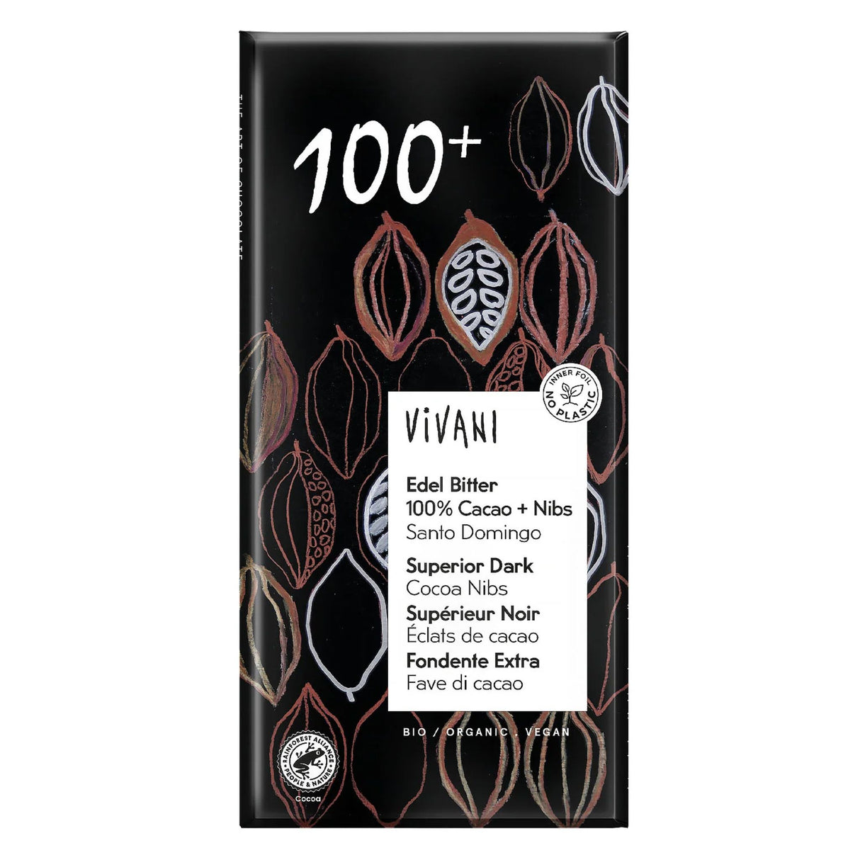 Vivani 100% Cacao & Nibs Chocolate 80g