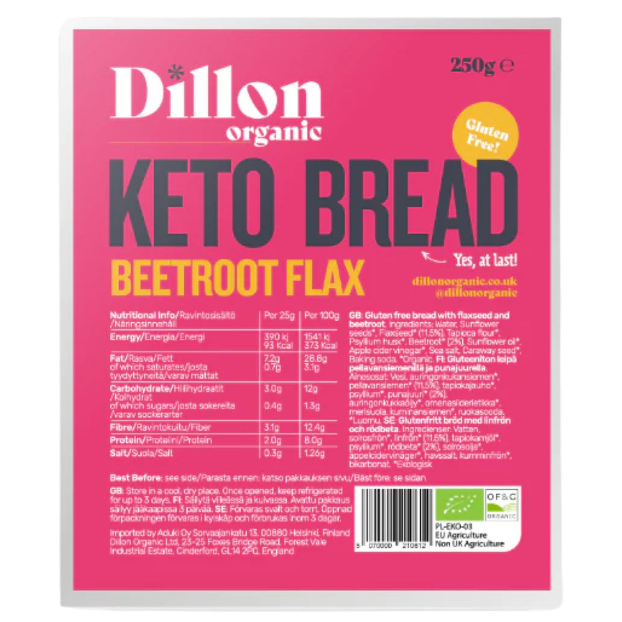 Dillon Beetroot Flax Keto Bread 250g